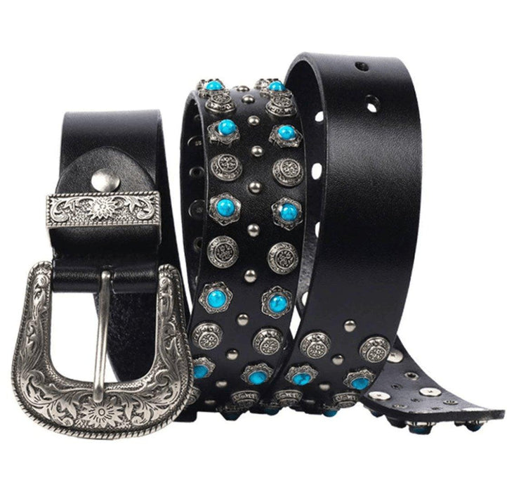 Unique Western Leather Belt With Rivets, Freda Model