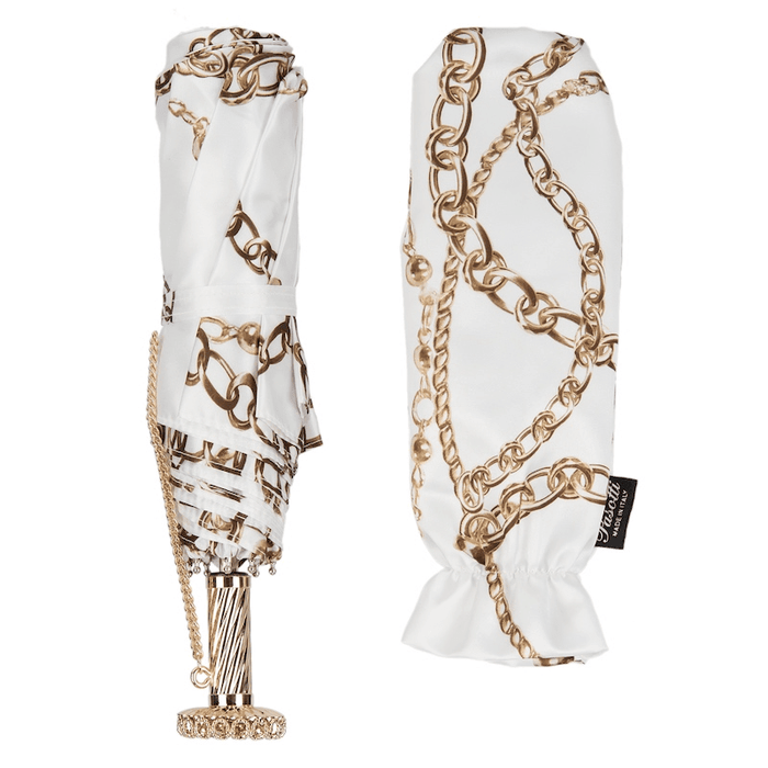 Chains Print White Golden Brass Exclusive Umbrella