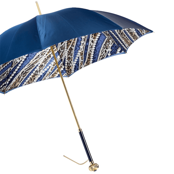 Cheetah Print Pearl Jeweled Handle Umbrella