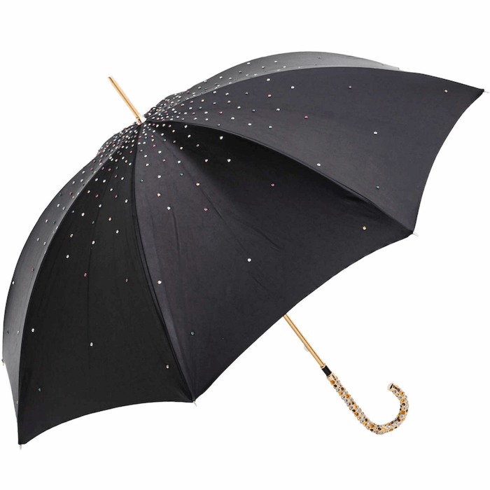 Chic Brass Crystal Black Umbrella for Women