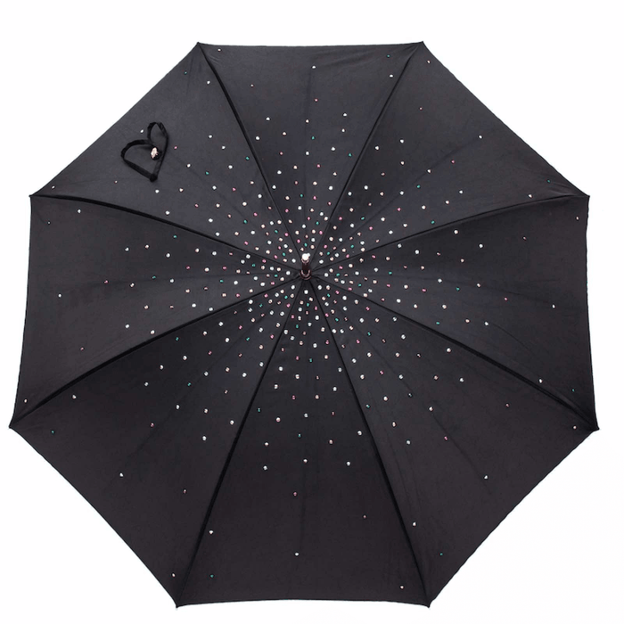 Chic Brass Crystal Black Umbrella for Women