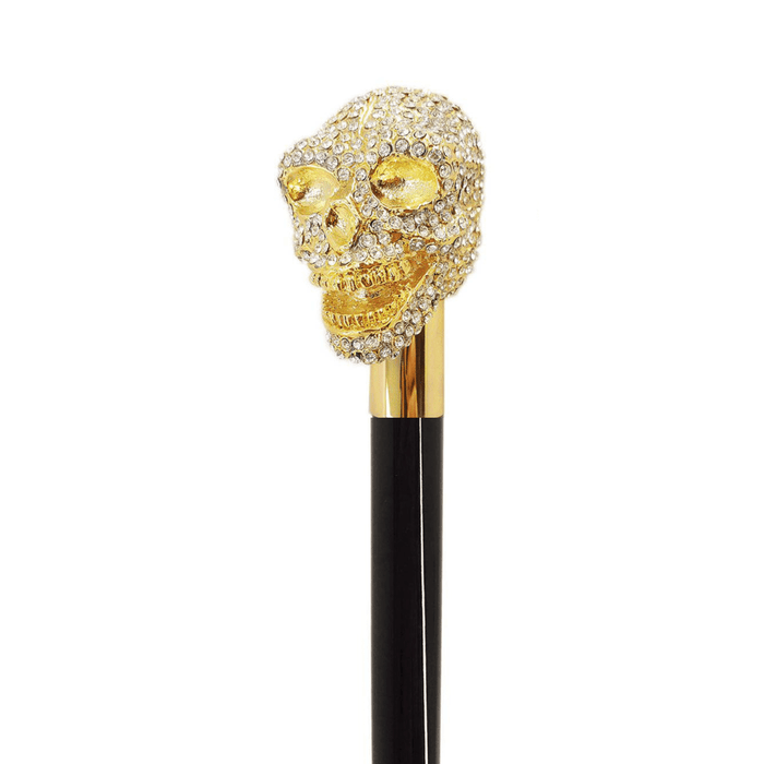 Chic Gold Skull Walking Cane with Swarovski Crystals