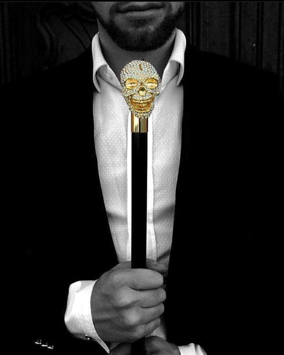 Chic Gold Skull Walking Cane with Swarovski Crystals