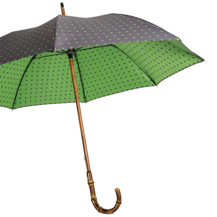 Chic Grey and Green Canopy Umbrella with Bamboo Handle