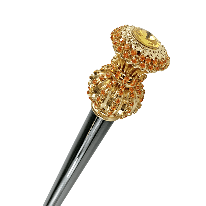 Chic Handmade Walking Cane with Orange Crystals Handle