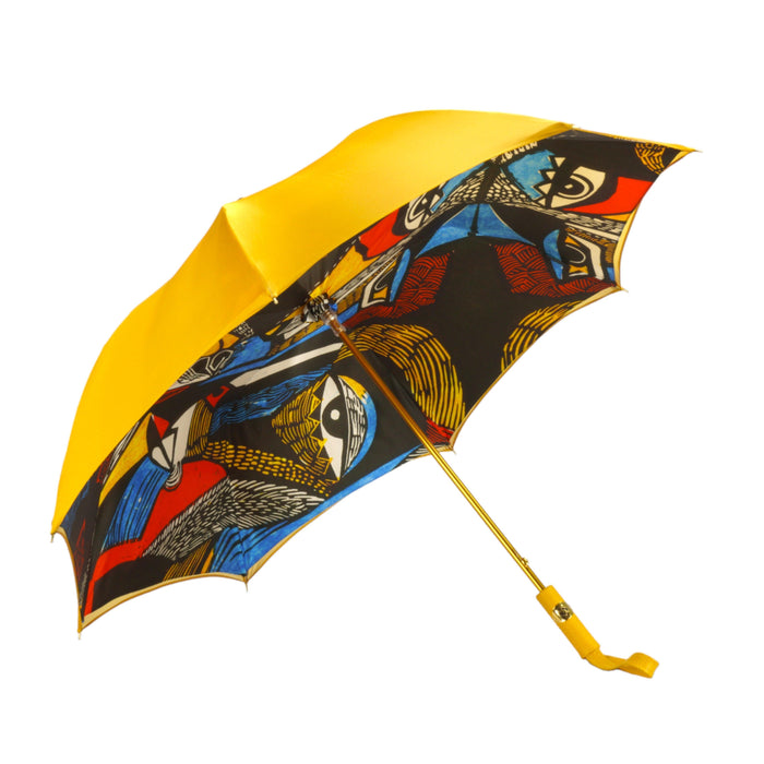 Chic Leather Handle Umbrella with Painted Canvas Fabric