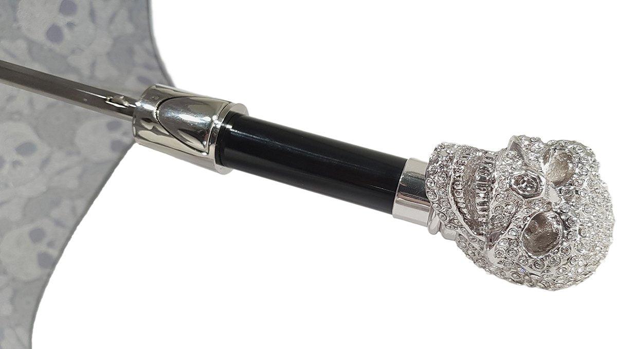 Lux Silver Swarovski Skull Folding Umbrella - Artynov | Unique Handmade Accessories