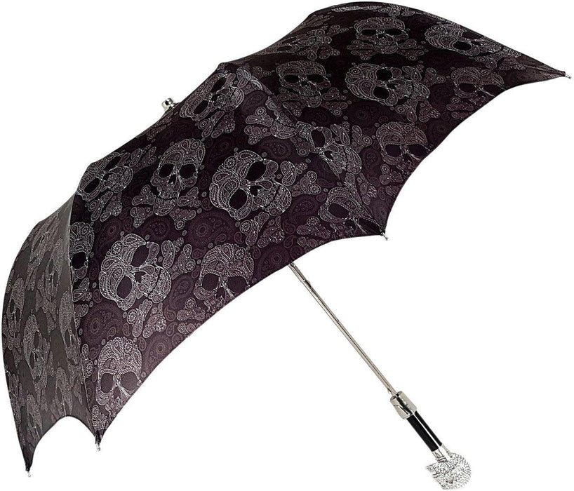 Lux Silver Swarovski Skull Folding Umbrella - Artynov | Unique Handmade Accessories