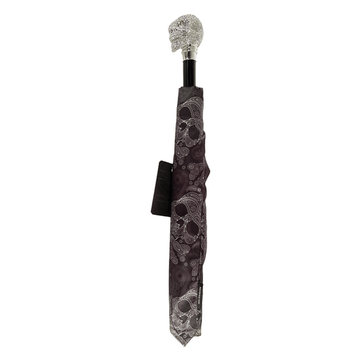 Chic Luxurious Silver Swarovski Skull Folding Umbrella