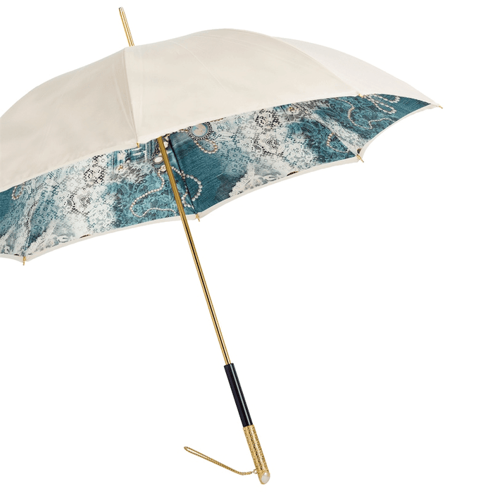 Chic Pearled Vintage Jeweled Double Cloth Umbrella