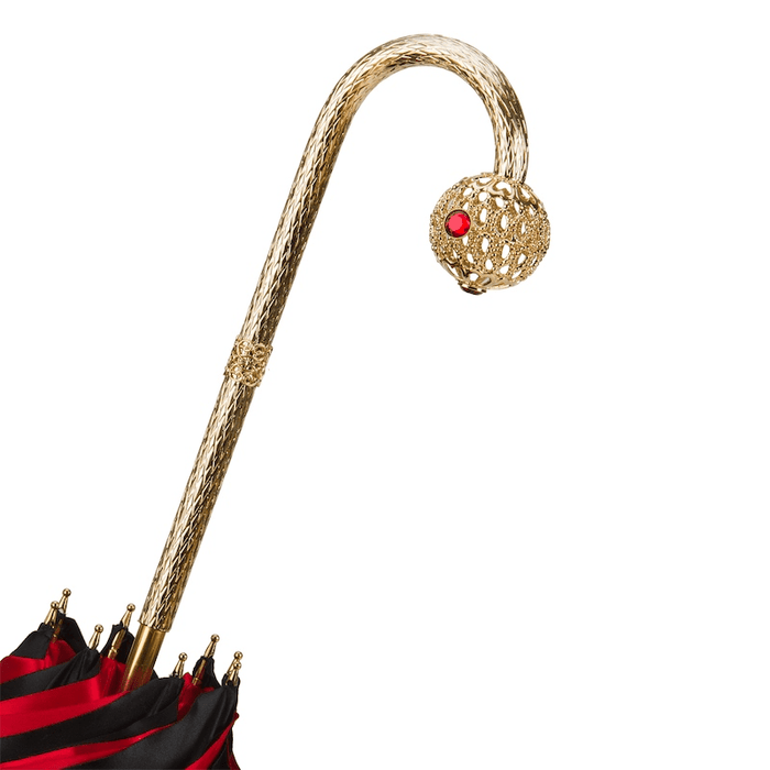 Chic Poppies Black Red Brass Handle Umbrella