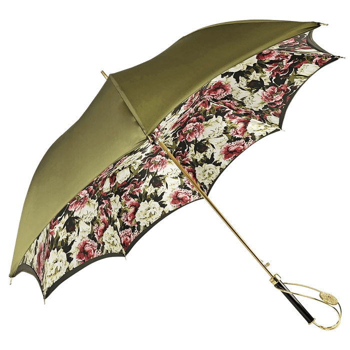 Chic Precious Khaki Umbrella with Crystal Medallion