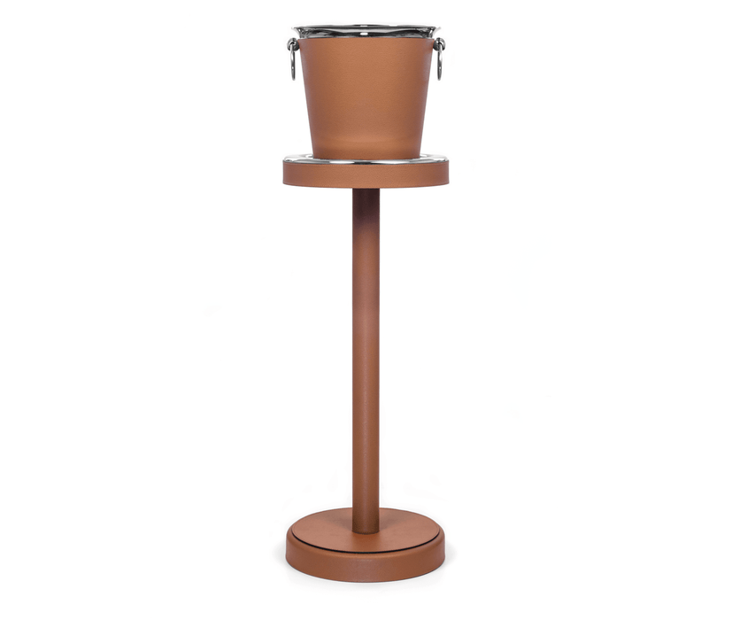 Chic Satin Stainless Steel with Soft Calf Leather Ice Bucket Stand