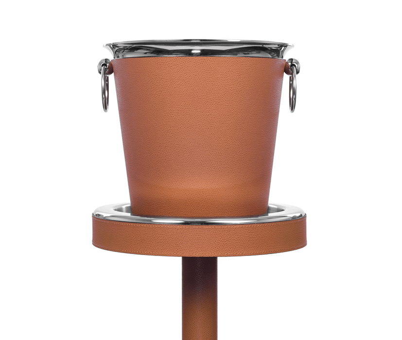 Chic Satin Stainless Steel with Soft Calf Leather Ice Bucket Stand