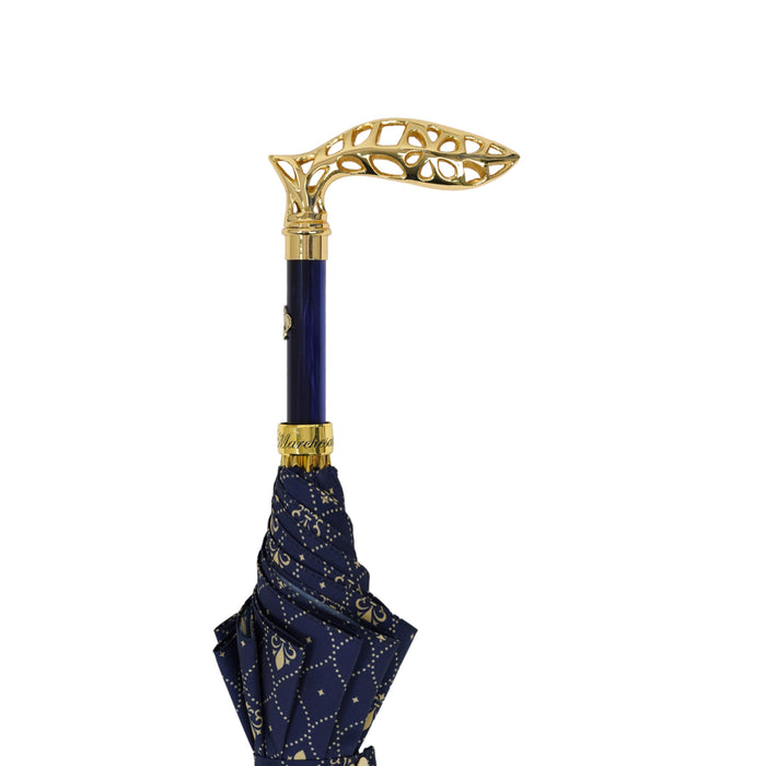 Chic Umbrella with Filigree Metal Handle and Lily Pattern