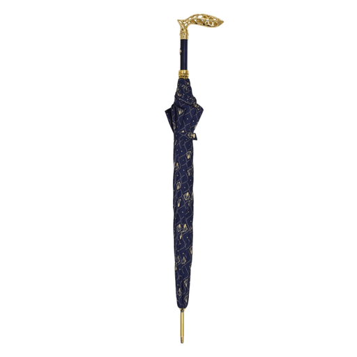 Chic Umbrella with Filigree Metal Handle and Lily Pattern