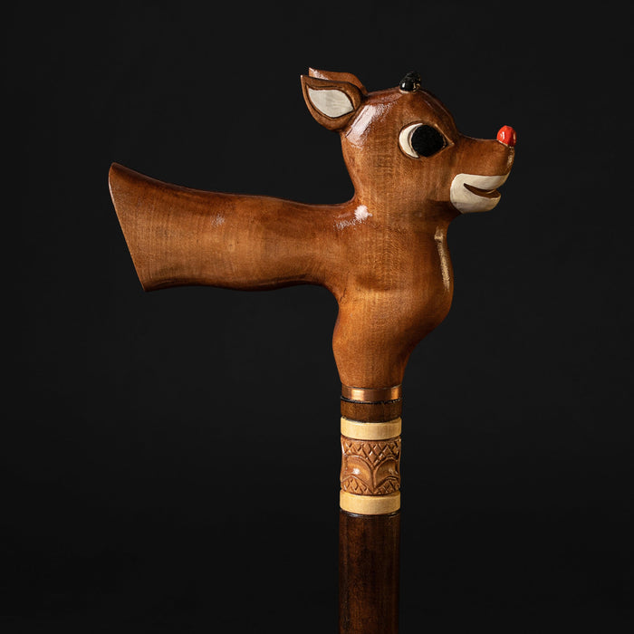 Christmas Wooden Deer Walking Cane Candy Stick, Hand Carved