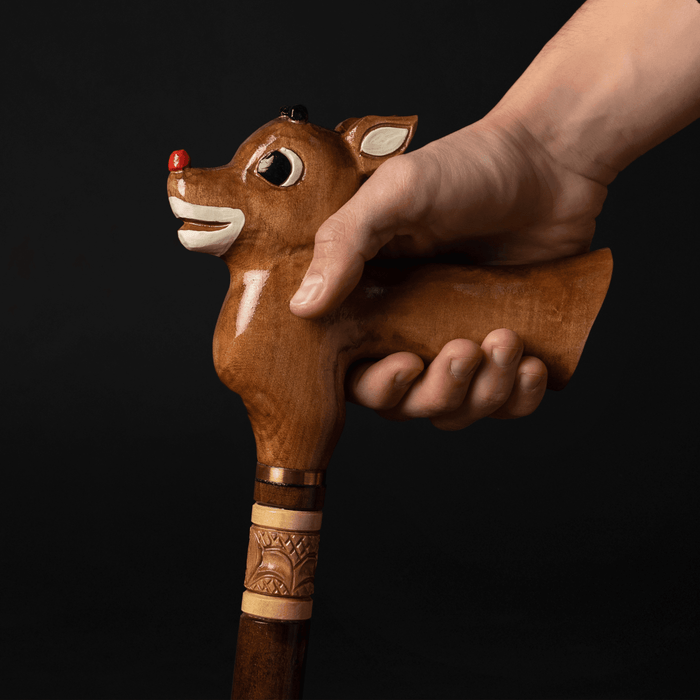 Christmas Wooden Deer Walking Cane Candy Stick, Hand Carved