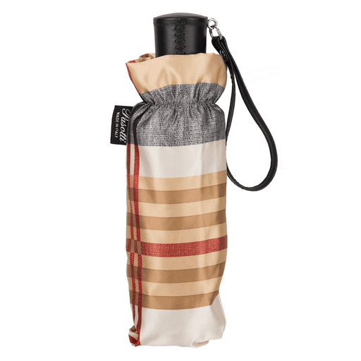 Classic Beige Stripe Black Leather Stylish Umbrella Women