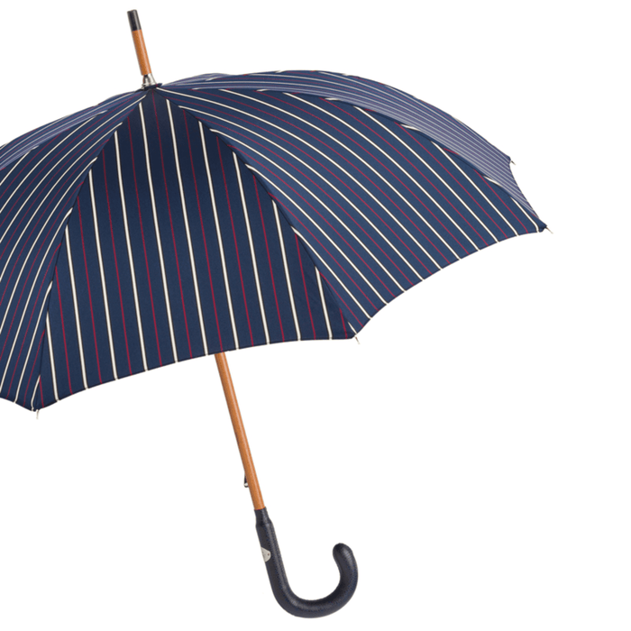 Classic Bespoke Striped Umbrella with Leather Handle