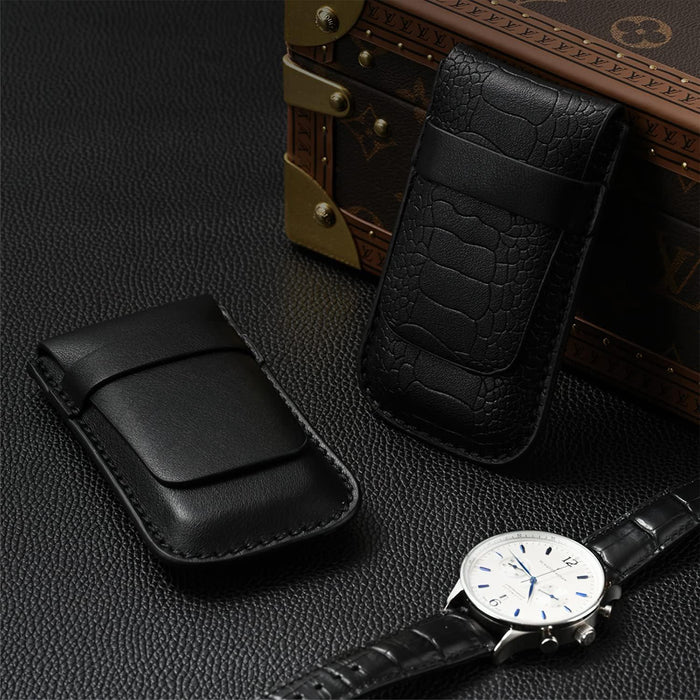 Classic Black Single Slot Leather Flap Watch Pouch