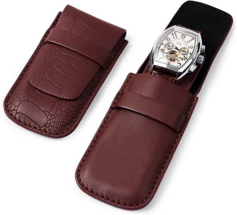 Classic Burgundy Single Slot Leather Flap Watch Pouch