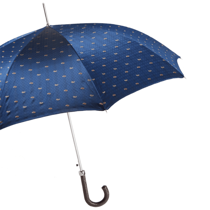 Classic Design Blue Umbrella with Braided Leather Handle