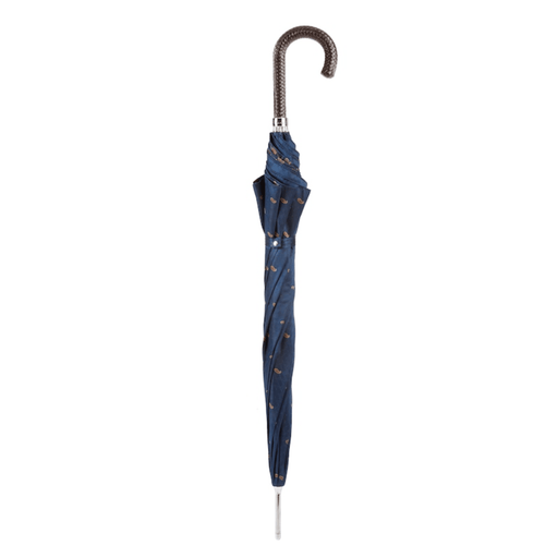 Classic Design Blue Umbrella with Braided Leather Handle