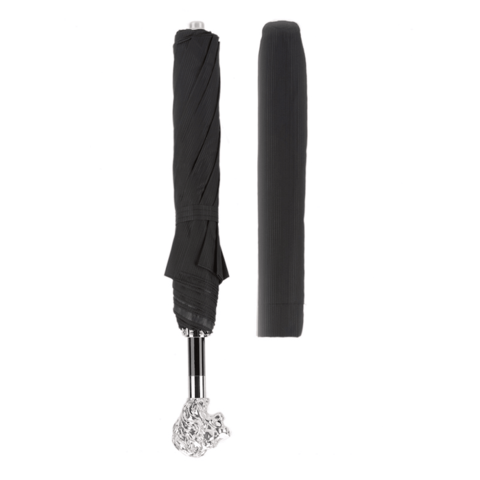 Classic Design Silver Lion Handle Black Folding Umbrella