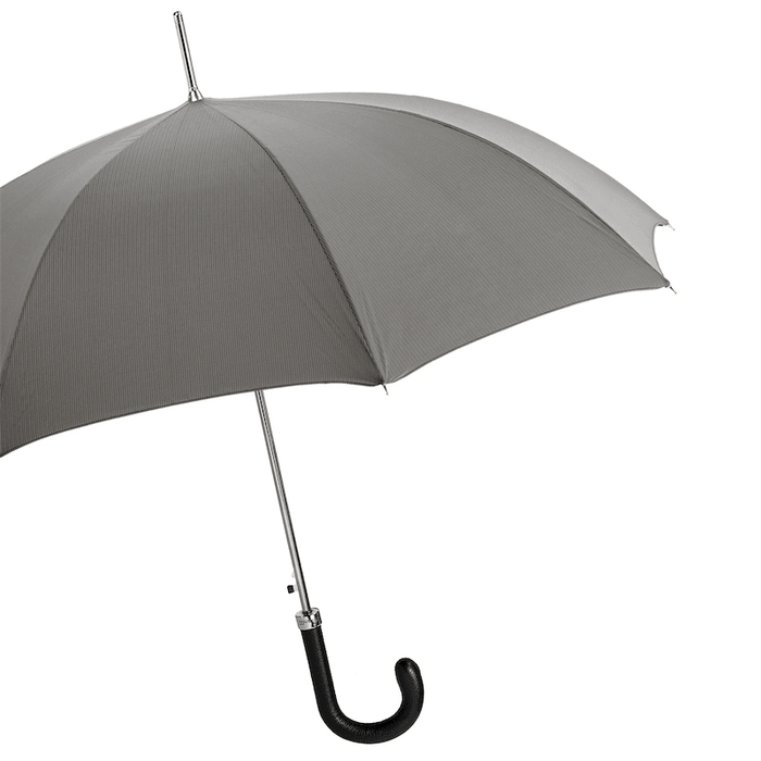 Classic Elegant Grey Umbrella with Black Leather Handle