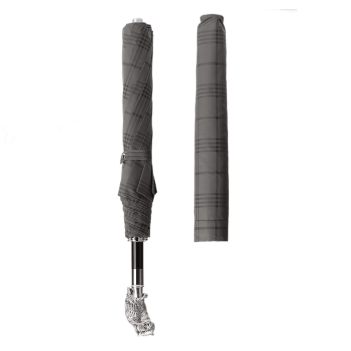 Classic Grey Silver Owl Handle Folding Umbrella