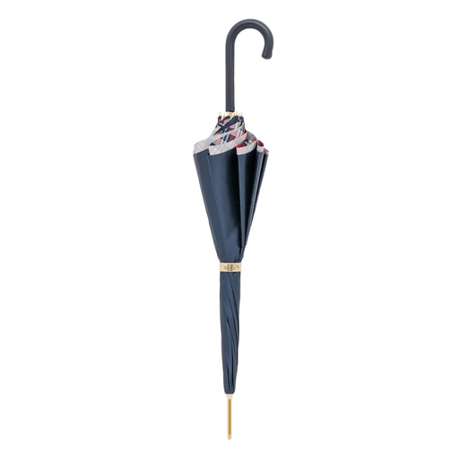 Classic Navy Umbrella with Stripes and Flowers, Handmade