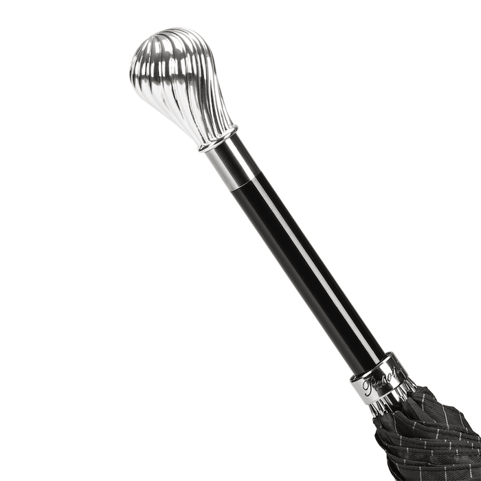 Classic Striped Black Umbrella with Silver Knob Handle