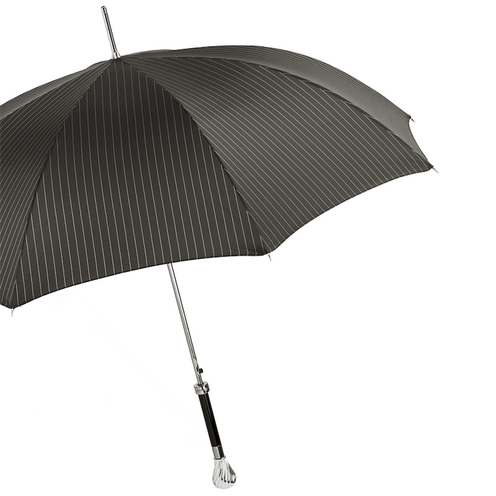 Classic Striped Black Umbrella with Silver Knob Handle