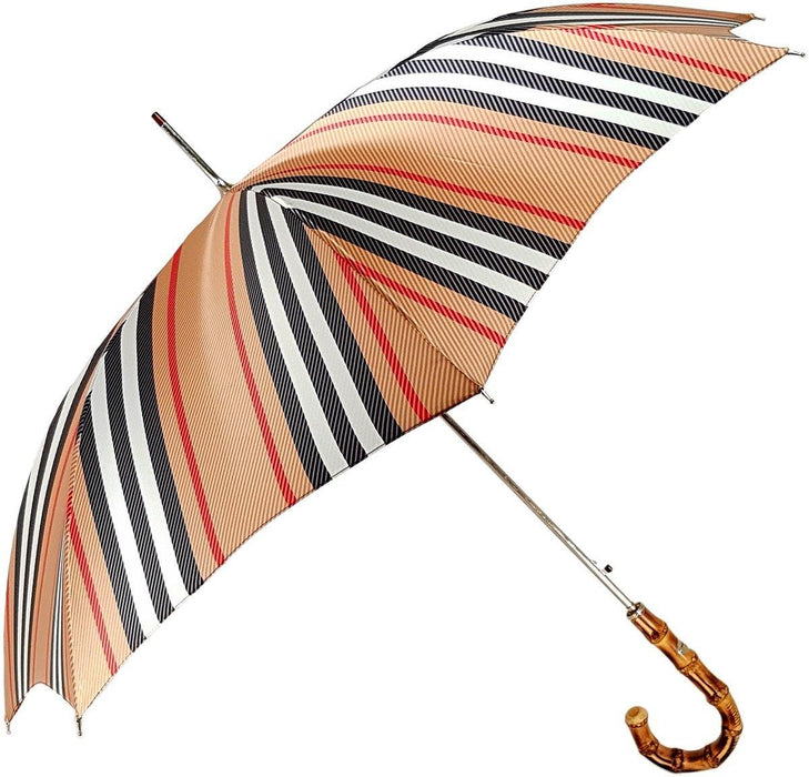 Classic Striped Men's Umbrella with a Stylish Bamboo Handle