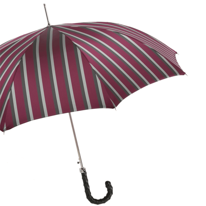 Classic Striped Men's Umbrella with Leather Handle