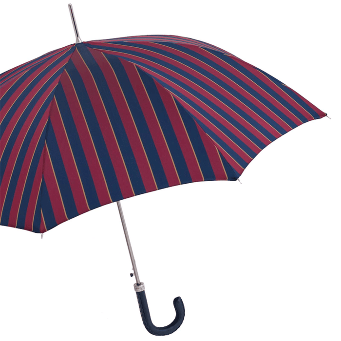 Classic Striped Umbrella with Navy Leather Handle