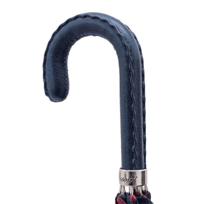 Classic Striped Umbrella with Navy Leather Handle