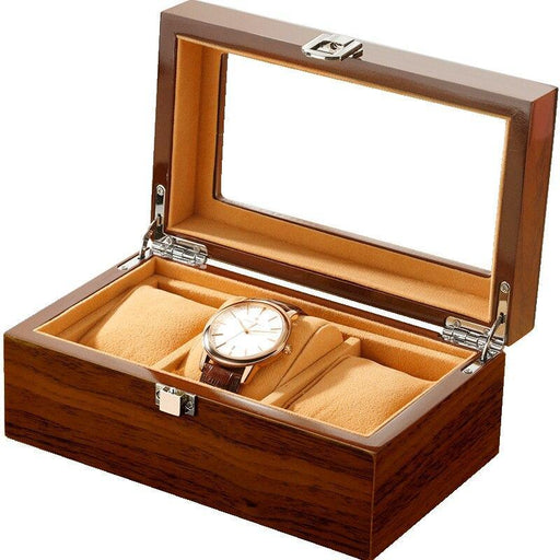 Classic Vintage Brown Wooden Watch Box with 3 Slots