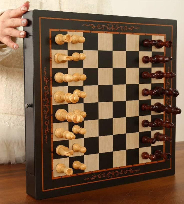 Classic Wooden Chess Set With Storage Chest, Compact Sized Chess Set