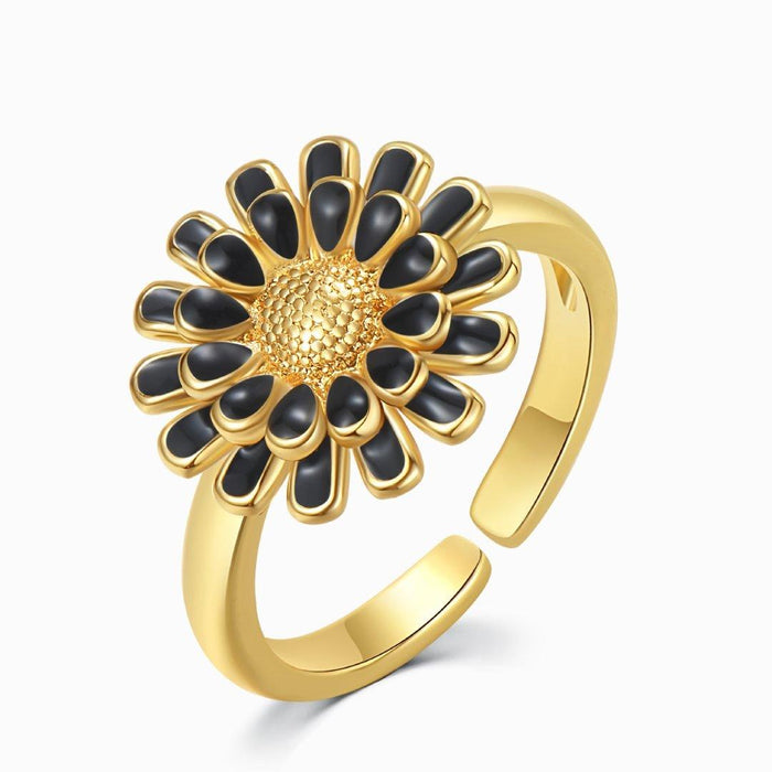 Colored Sunflower Adjustable Ring - Black