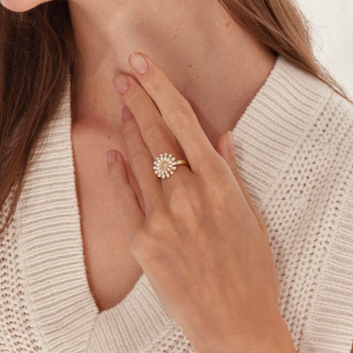 White Sunflower Adjustable Golden Ring