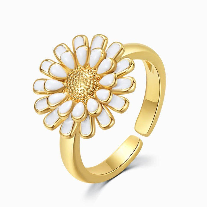 White Sunflower Adjustable Golden Ring