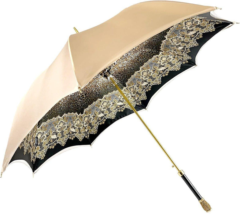 Creamy Leopard Print Double Cloth Umbrella