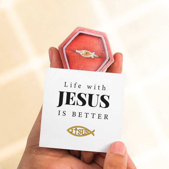 Life with Jesus is Better Ichthus Adjustable Ring
