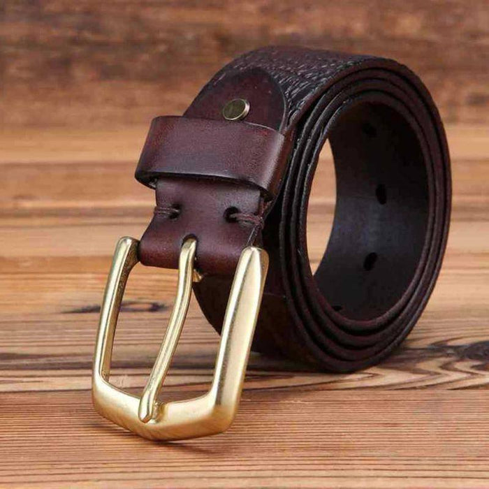 Crocodile Effect Leather Belt With Gold Buckle For Men, Garri Model