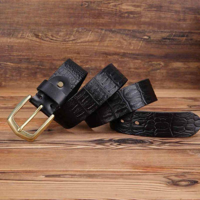 Crocodile Effect Leather Belt With Gold Buckle For Men, Garri Model