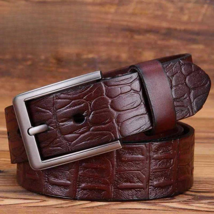 Crocodile Pattern Leather Belt With Silver Buckle For Men, Alen Model