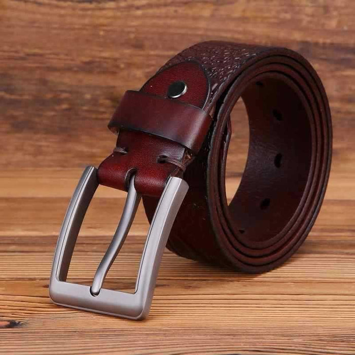 Crocodile Pattern Leather Belt With Silver Buckle For Men, Alen Model