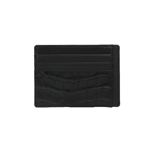 Crocodile Pattern Smooth Black Leather Card Holder